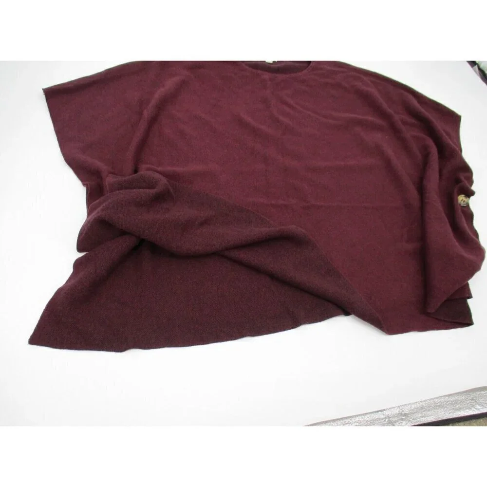 LOFT Womens Poncho Wrap One Size Red Crew Neck Side Buttons Casual Knit Pullover